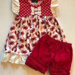 Boutique Harmony Bee sz XXXXL 8 Red Coastal Lobster Flutter Shorts Set Nautical